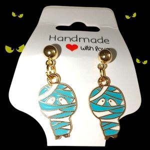 Handmade Gold and Blue Mummy Earrings